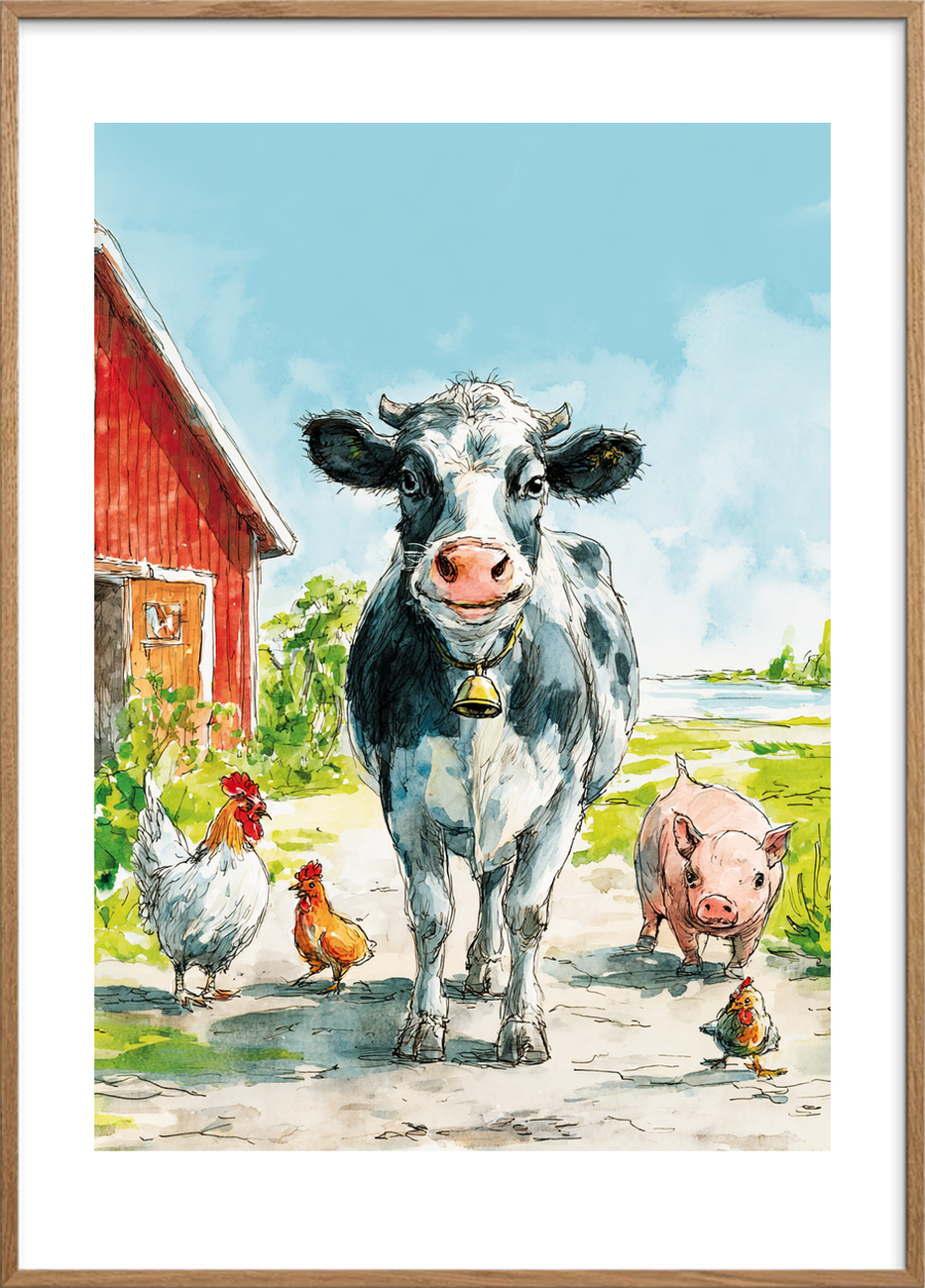 Klokkens lune sang - Oak Frame, With White Border