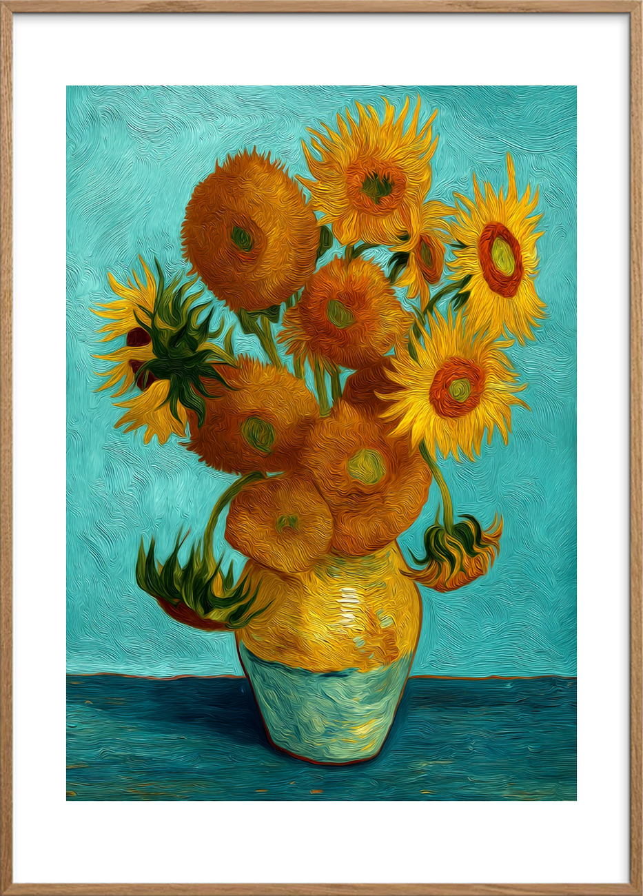 Solsikkernes varme hvisken - Oak Frame, With White Border