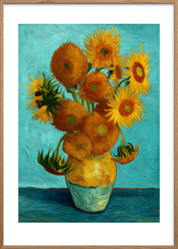 Solsikkernes varme hvisken - Oak Frame, With White Border