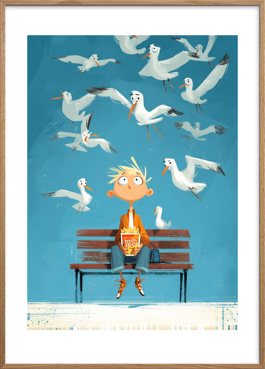 Knasende salt i luften - Oak Frame, With White Border