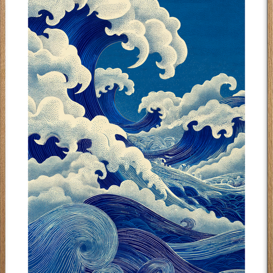 Havets blå brøl - Oak Frame, With White Border