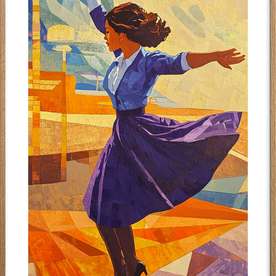 Omdrejning i lilla - Oak Frame, With White Border