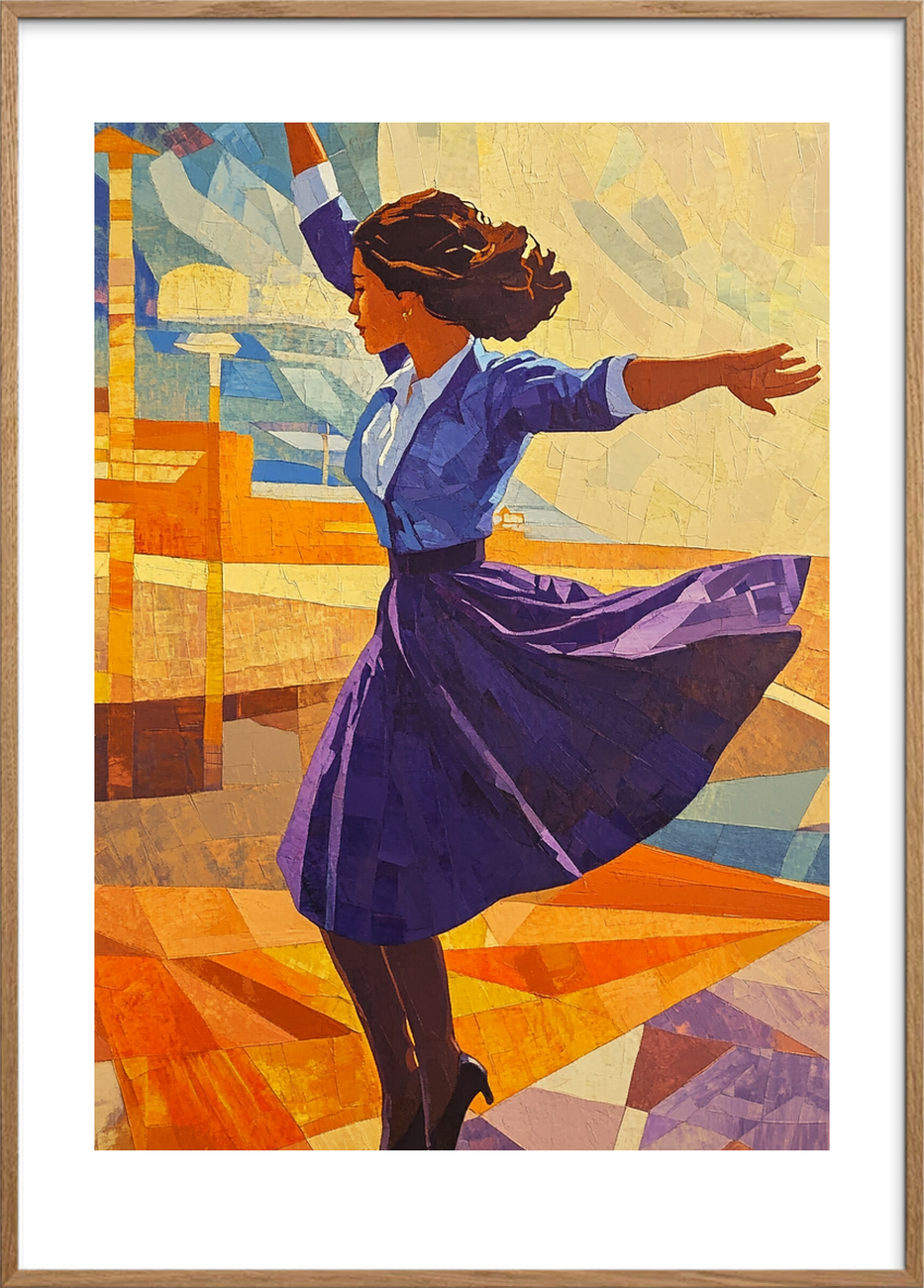 Omdrejning i lilla - Oak Frame, With White Border