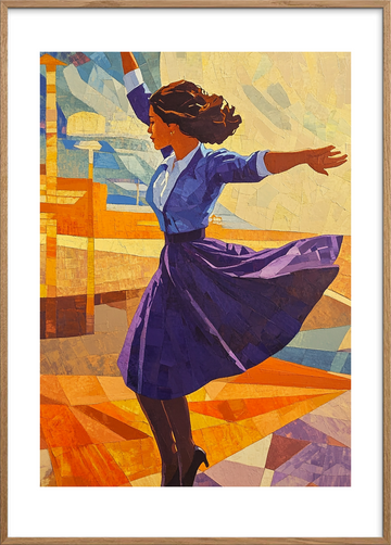 Omdrejning i lilla - Oak Frame, With White Border