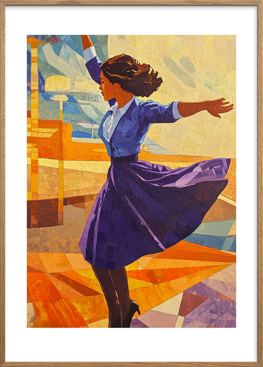 Omdrejning i lilla - Oak Frame, With White Border