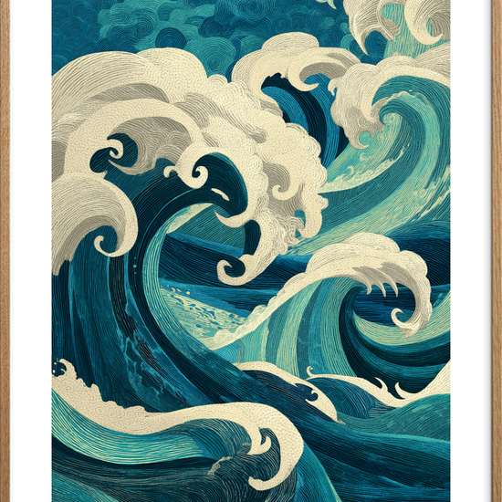 Havets hviskende klang - Oak Frame, With White Border