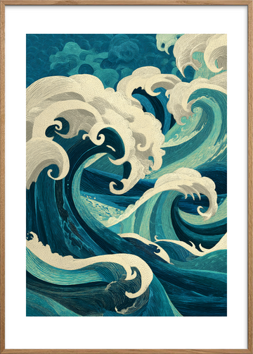 Havets hviskende klang - Oak Frame, With White Border