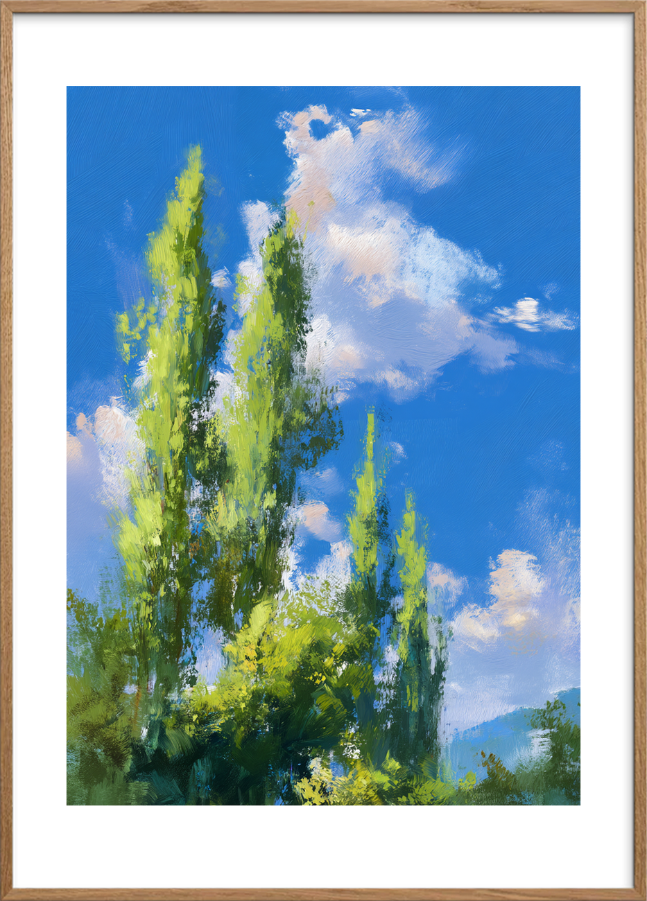 Duften af sommerhimlen - Oak Frame, With White Border