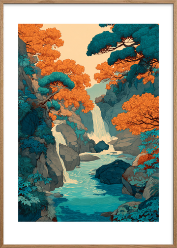 Vandets hvisken i kløften - Oak Frame, With White Border