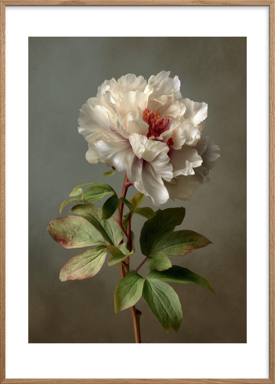 Silkesus i hvide lag - Oak Frame, With White Border