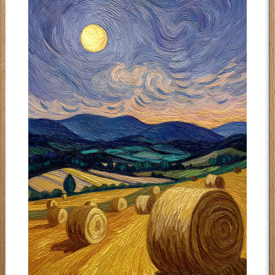 Månens hvisken over markerne - Oak Frame, With White Border