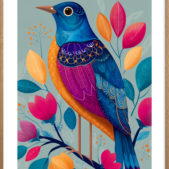 Hvisken af farvede fjer - Oak Frame, With White Border