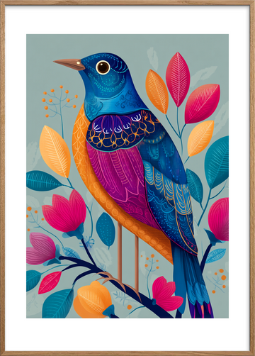 Hvisken af farvede fjer - Oak Frame, With White Border