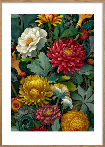 Hviskende blomsternes symfoni - Oak Frame, With White Border