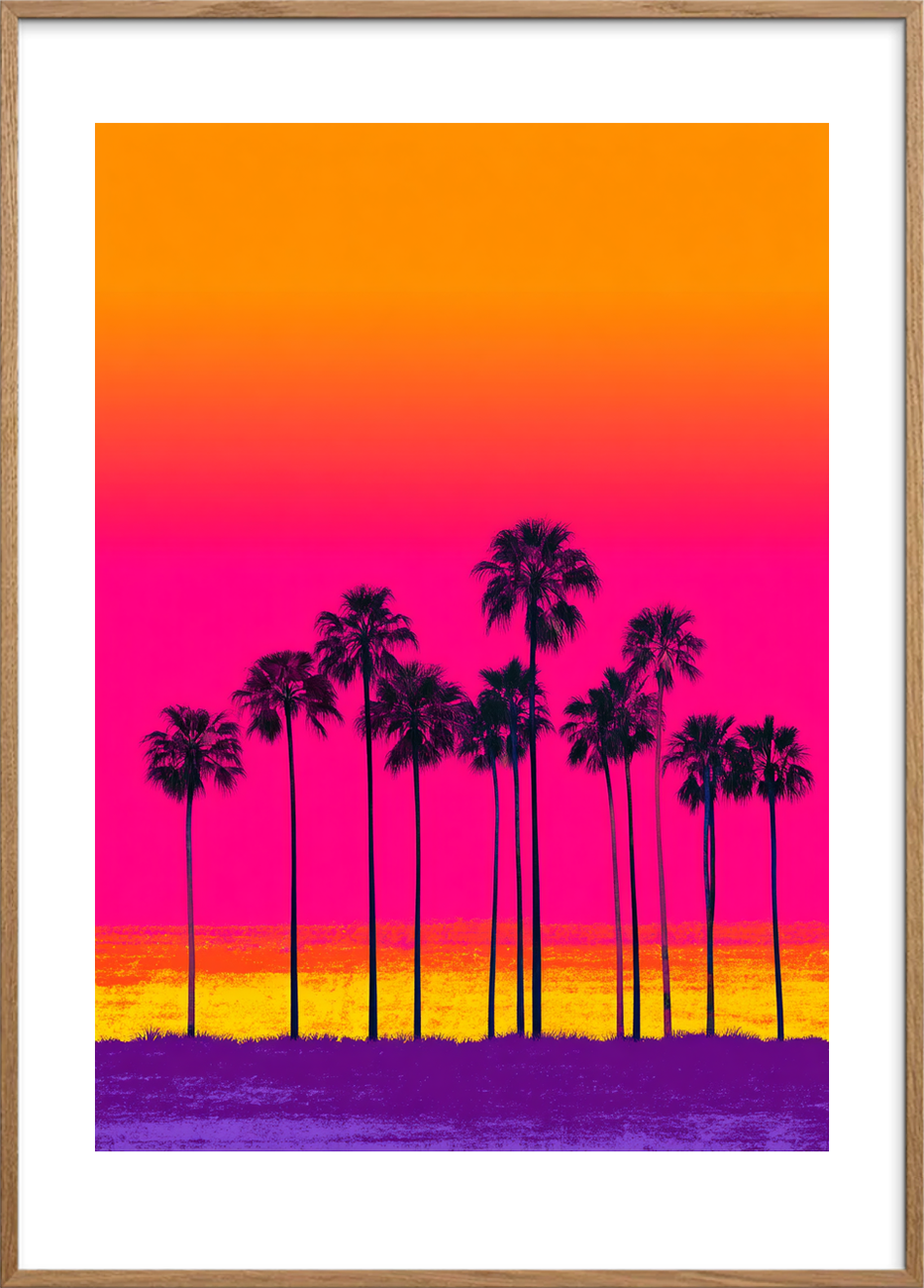 Sommerens sus i neon - Oak Frame, With White Border