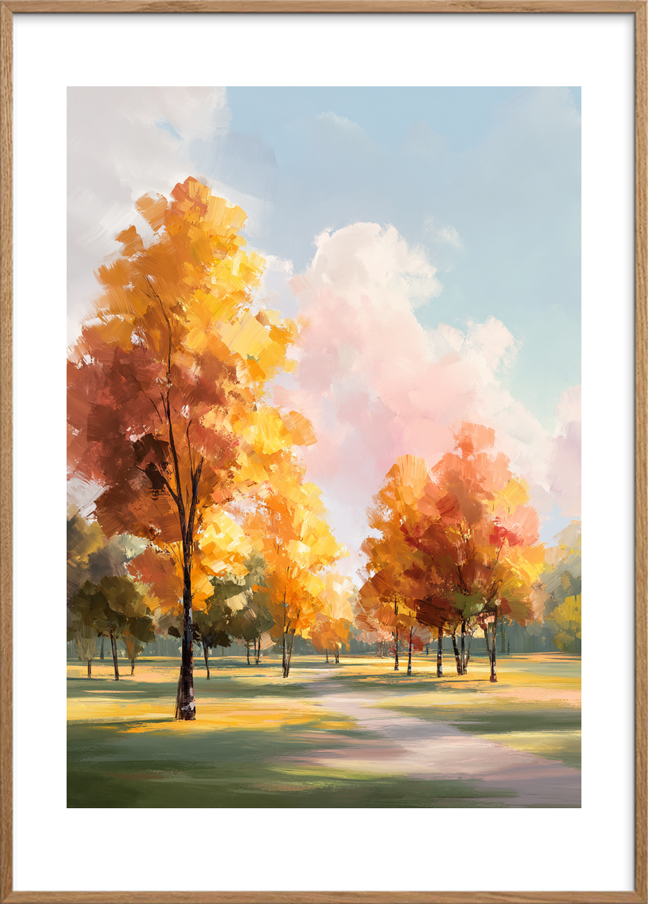 Duften af solvarme blade - Oak Frame, With White Border