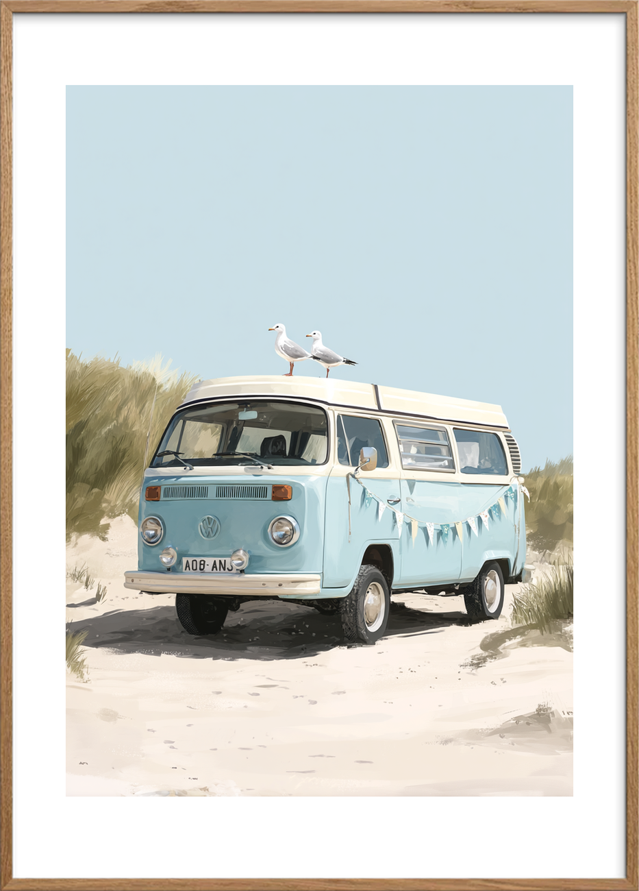 Mågernes sang over lakken - Oak Frame, With White Border