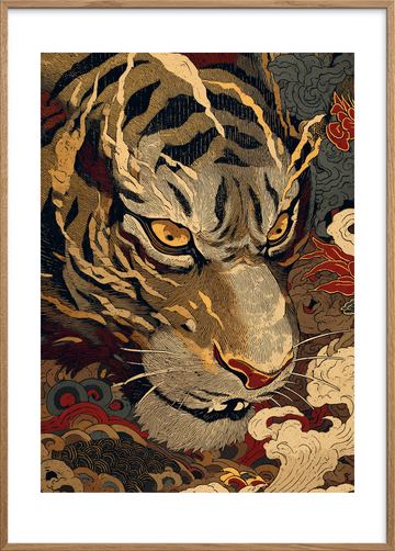 Brøl gennem silkebløde skyer - Oak Frame, With White Border