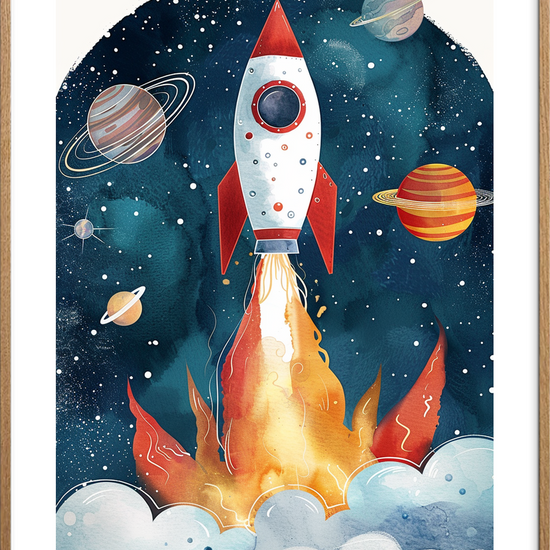 Rumrejsens brændende sang - Oak Frame, With White Border