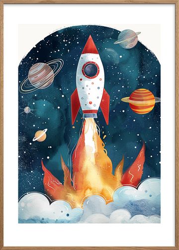 Rumrejsens brændende sang - Oak Frame, With White Border