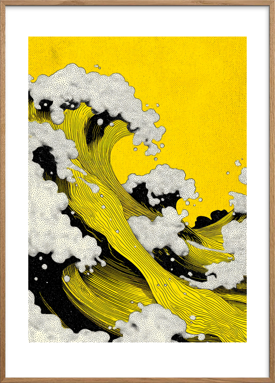 Hviskende gyldne bølger - Oak Frame, With White Border