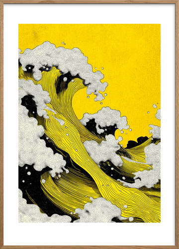 Hviskende gyldne bølger - Oak Frame, With White Border