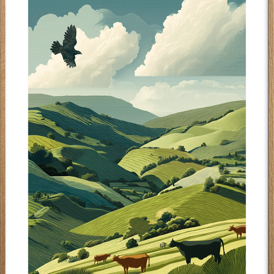 Skyernes hvisken over dalen - Oak Frame, With White Border