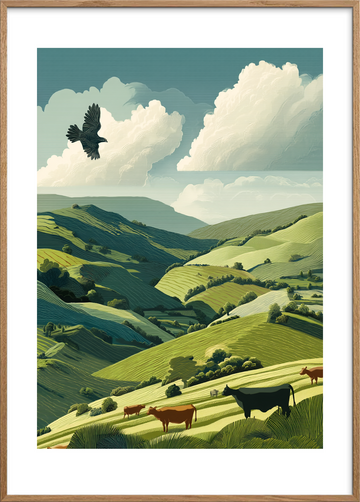 Skyernes hvisken over dalen - Oak Frame, With White Border