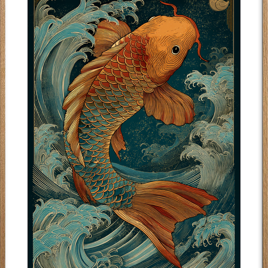 Bølgesang fra gyldne skæl - Oak Frame, With White Border