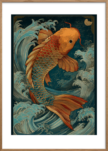 Bølgesang fra gyldne skæl - Oak Frame, With White Border