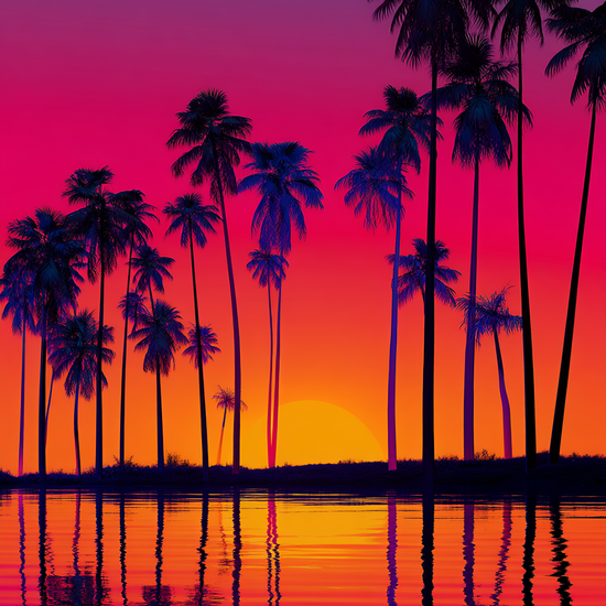 Aftenens palmesus ved vandet - No Frame, No Border