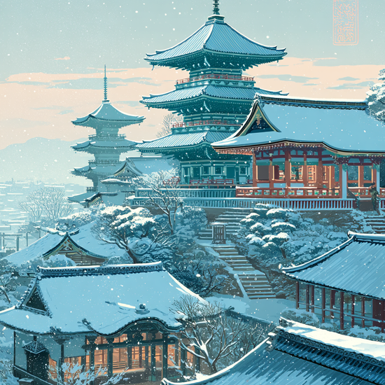 Hviskende sne over pagoder - No Frame, No Border