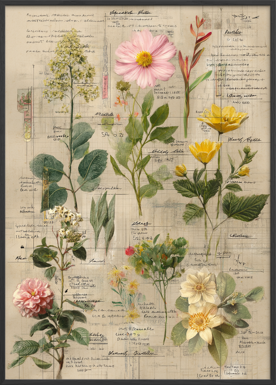 Blomsternes hvisken på papir - Black Frame, No Border