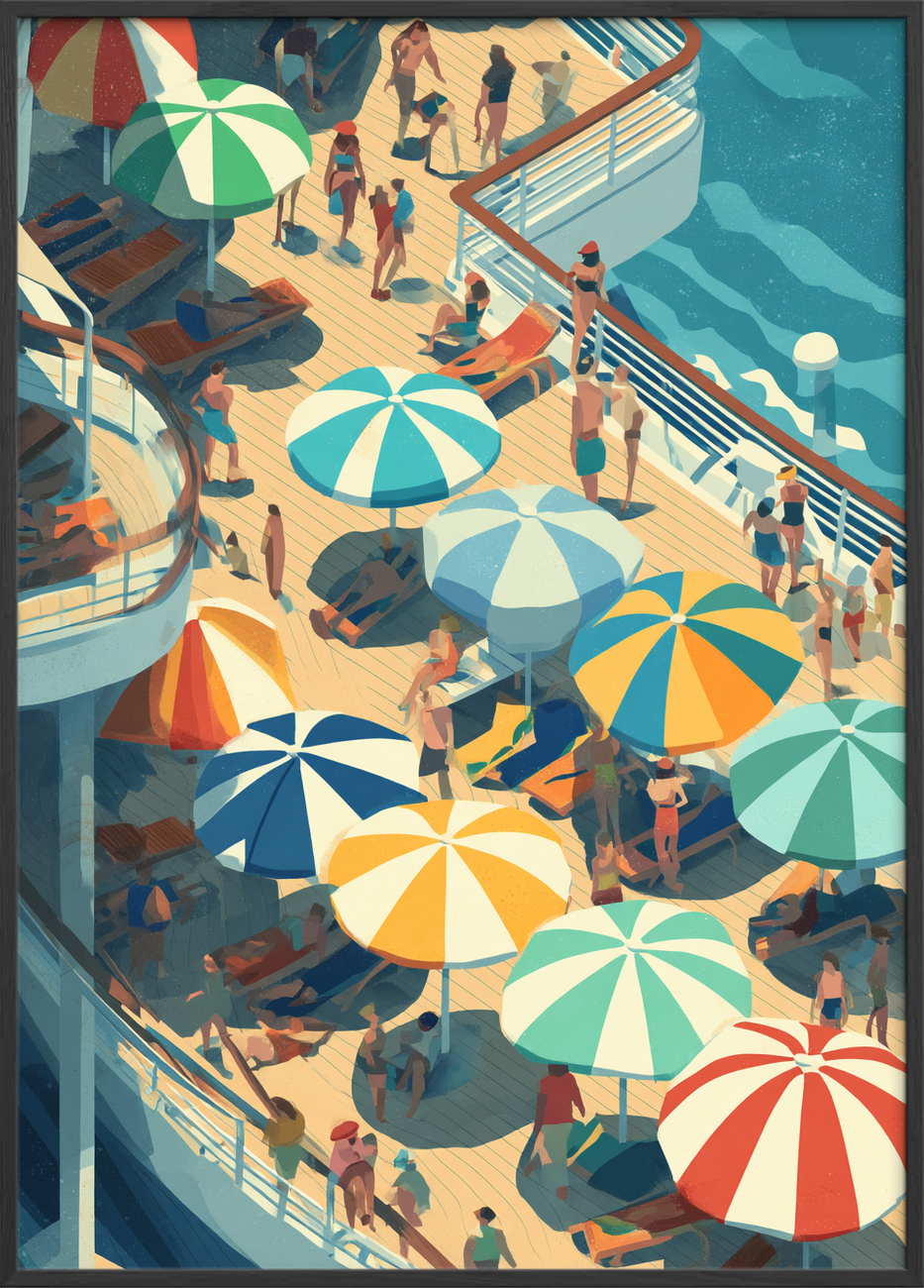 Sommerbrus under farvede parasoller - Black Frame, No Border