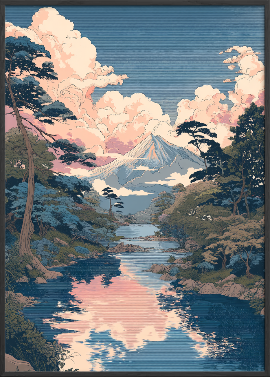 Hviskende skyer over bjerget - Black Frame, No Border