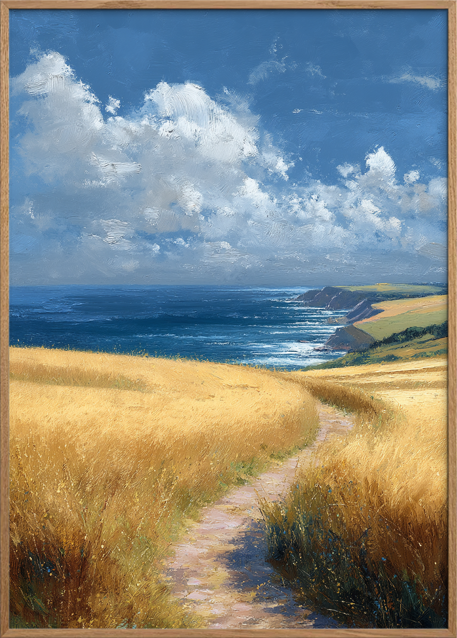 Havets hvisken over marker - Oak Frame, No Border