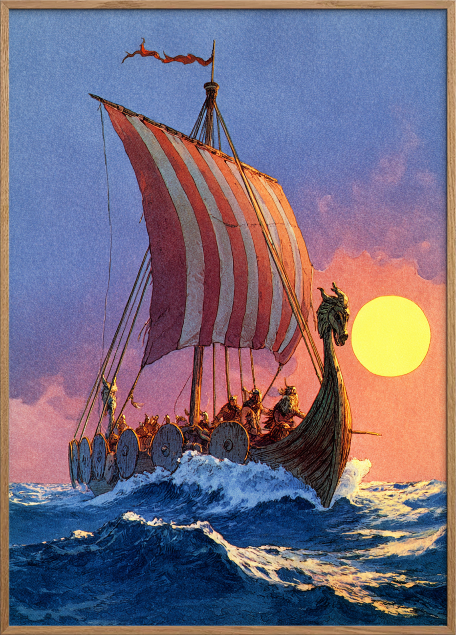 Havets sang ved solnedgang - Oak Frame, No Border