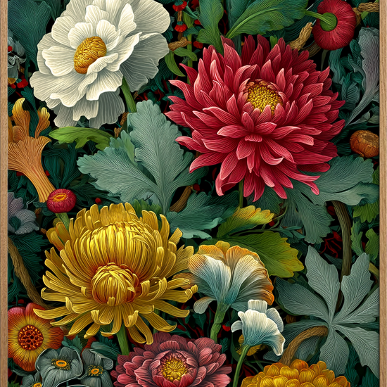 Hviskende blomsternes symfoni - Oak Frame, No Border