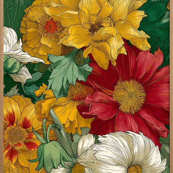 Silkesus i blomsterhaven - Oak Frame, No Border