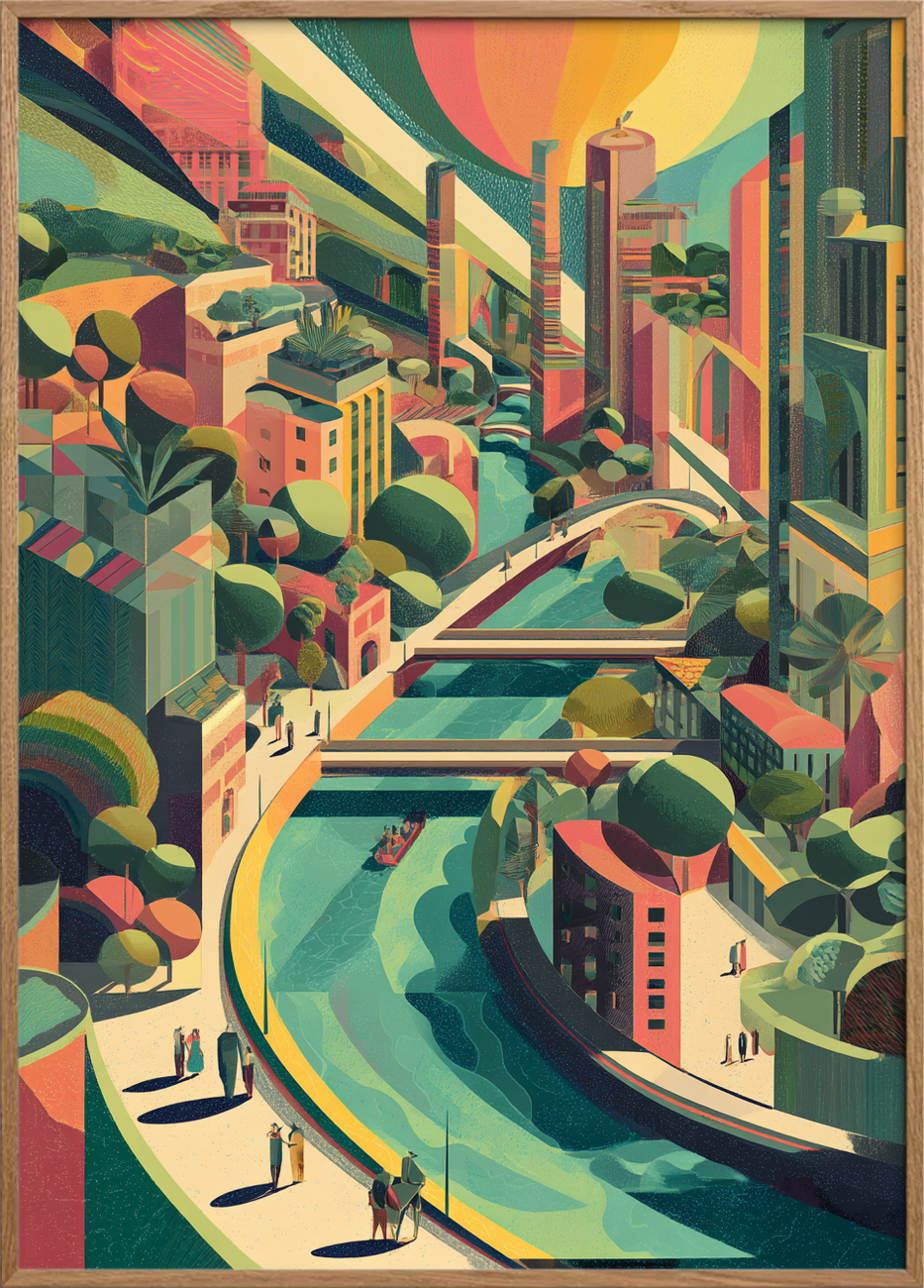 Byens hvisken af vand - Oak Frame, No Border