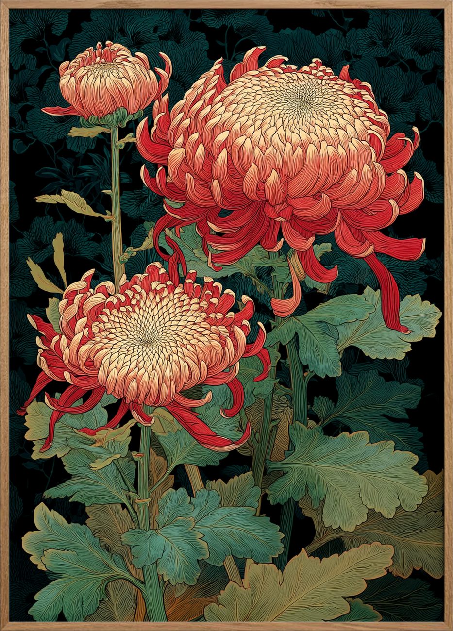 Fløjlsblomsternes varme hvisken - Oak Frame, No Border