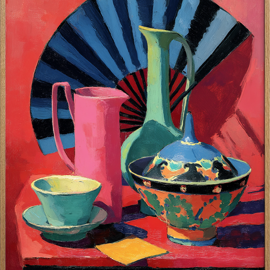 Syngende porcelæn i rødt - Oak Frame, No Border