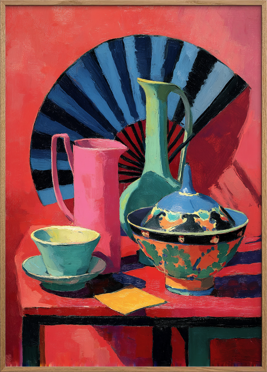 Syngende porcelæn i rødt - Oak Frame, No Border