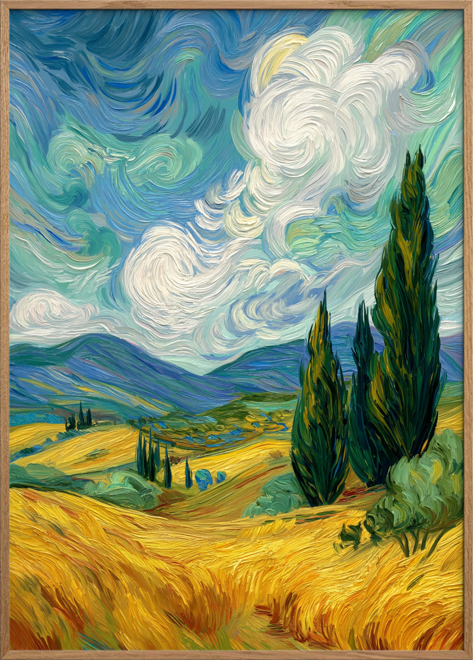 Vindens sang i gyldent hav - Oak Frame, No Border