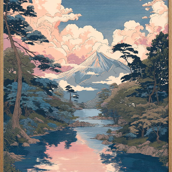 Hviskende skyer over bjerget - Oak Frame, No Border