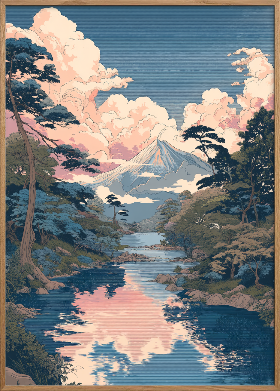 Hviskende skyer over bjerget - Oak Frame, No Border