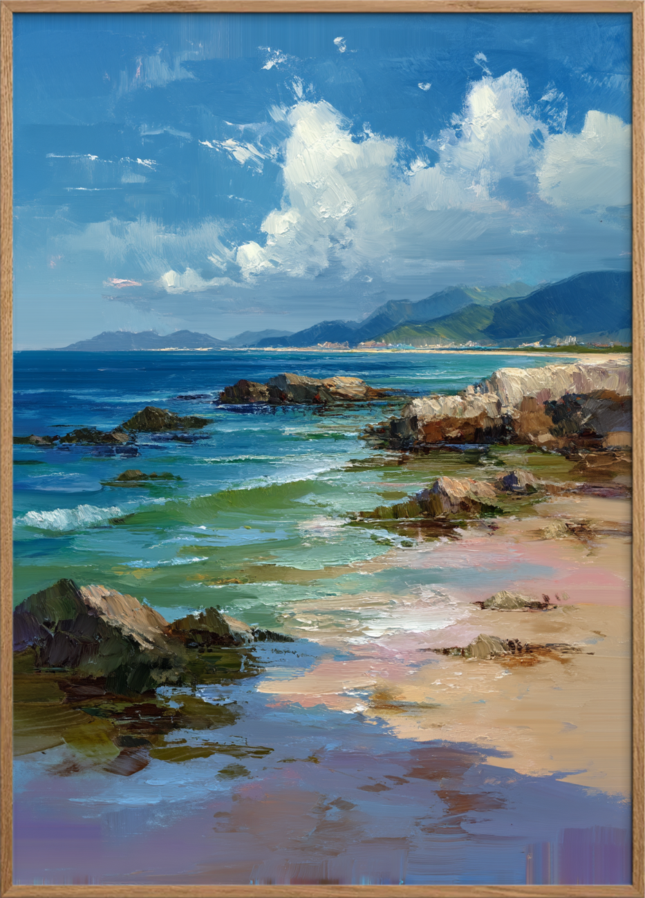 Havets hvisken ved klippen - Oak Frame, No Border