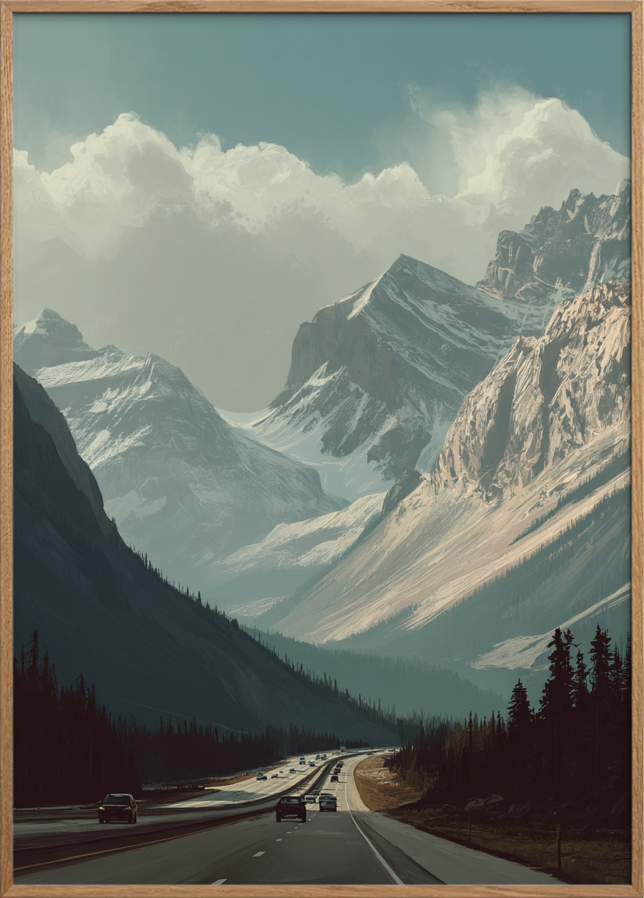 Bjergenes hvisken over motorvejen - Oak Frame, No Border
