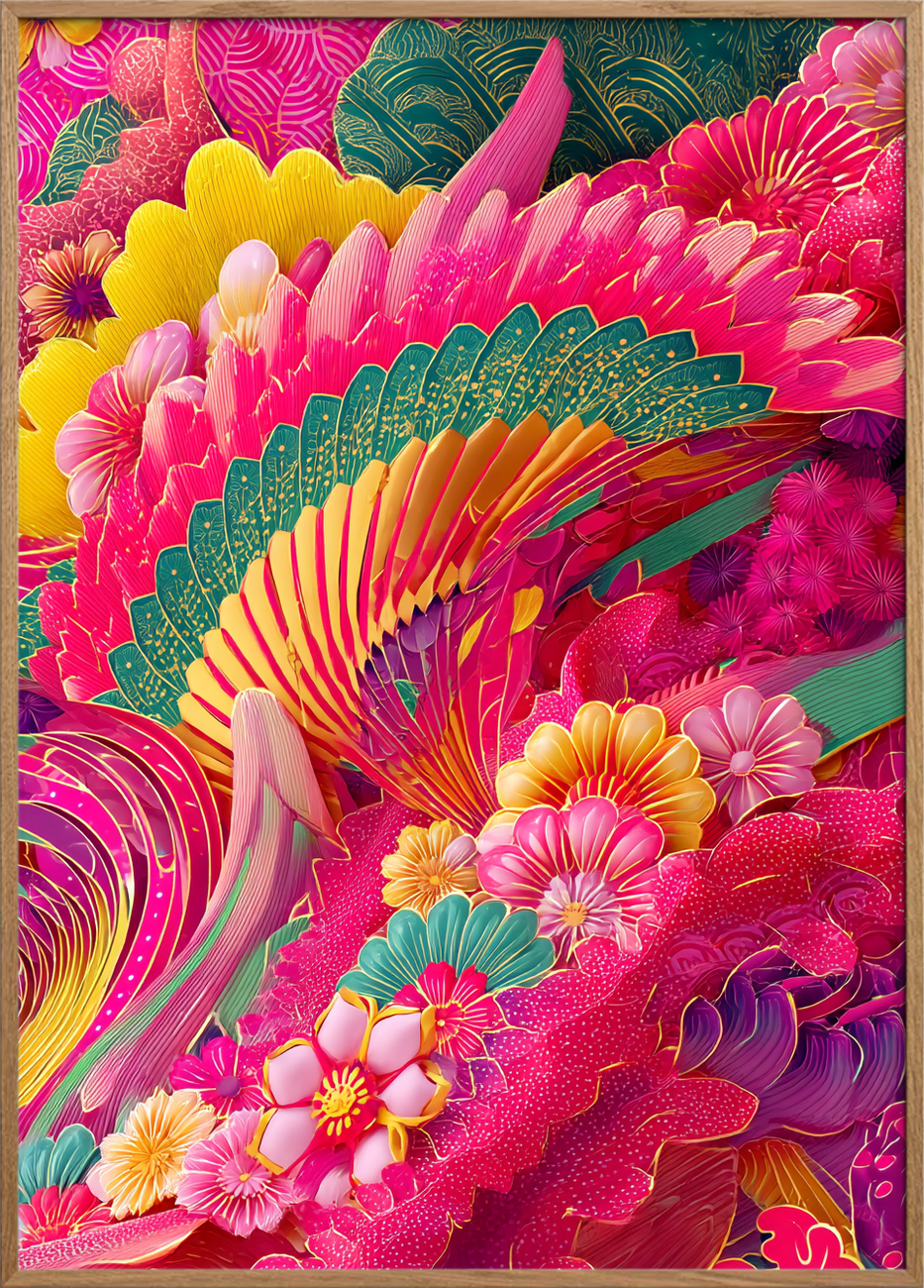 Knitrende regn af farver - Oak Frame, No Border