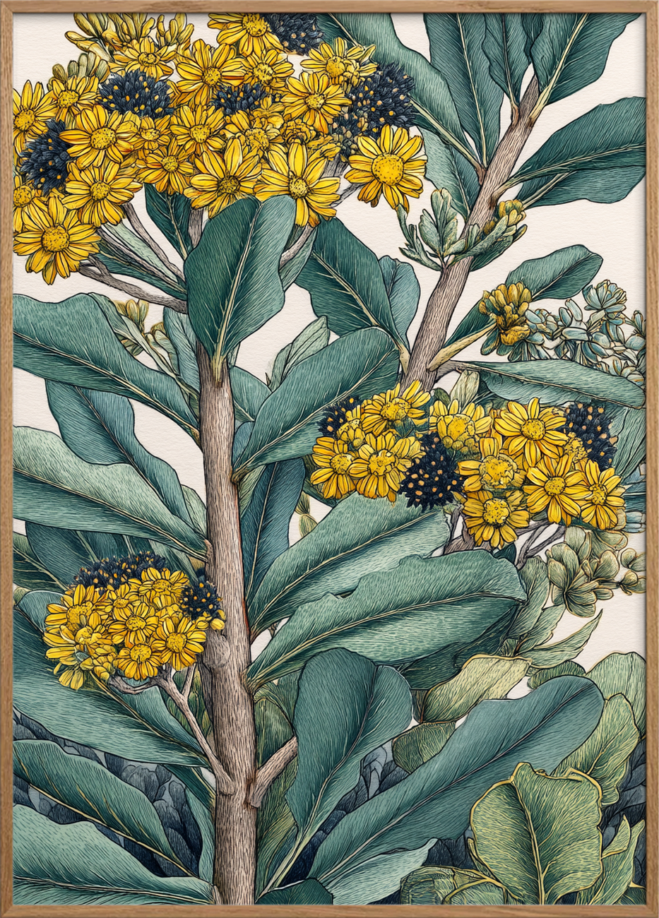 Gult sus i grønne blade - Oak Frame, No Border